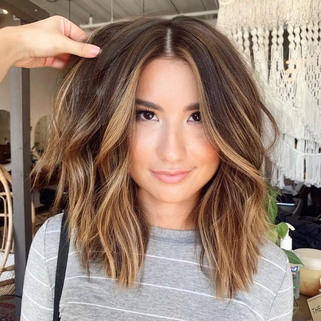 long bob com franja cortina