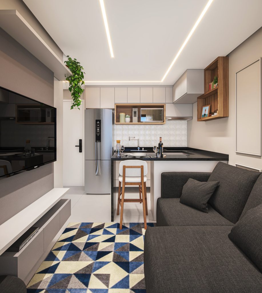 cozinha integrada com sala de jantar