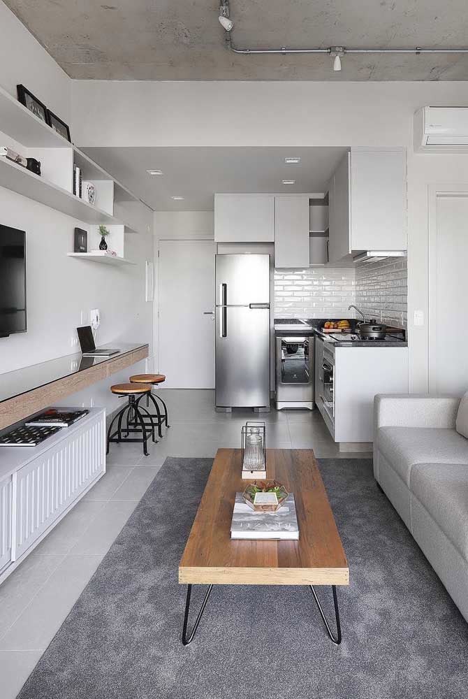 sala integrada com cozinha pequena