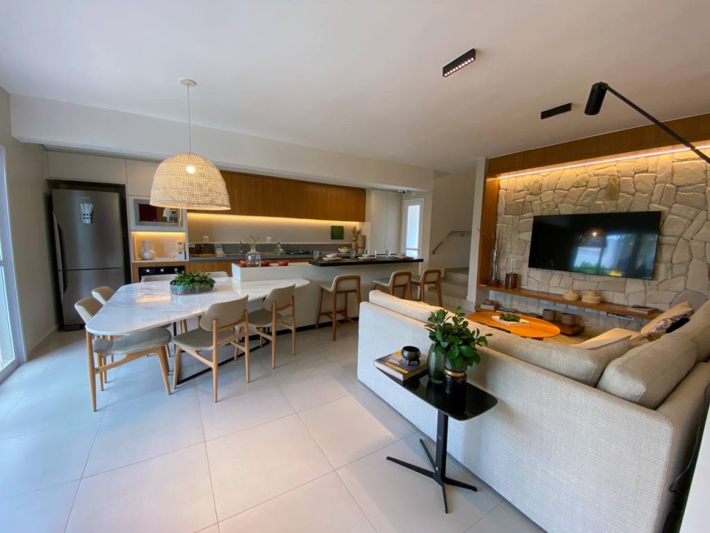 sala integrada com cozinha pequena