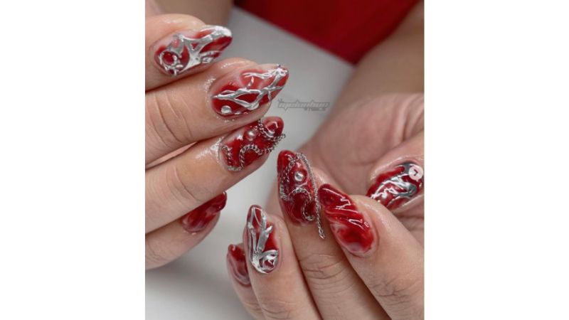 unhas vermelhas decoradas simples