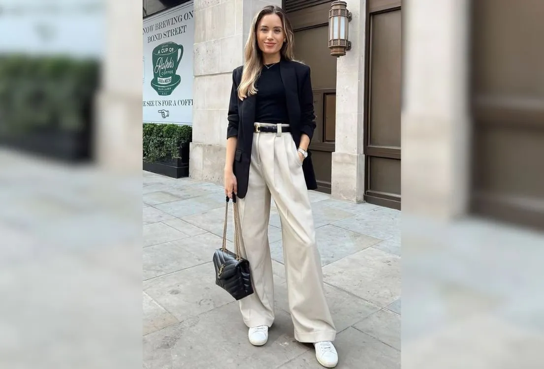 looks casuais calça wide leg bege