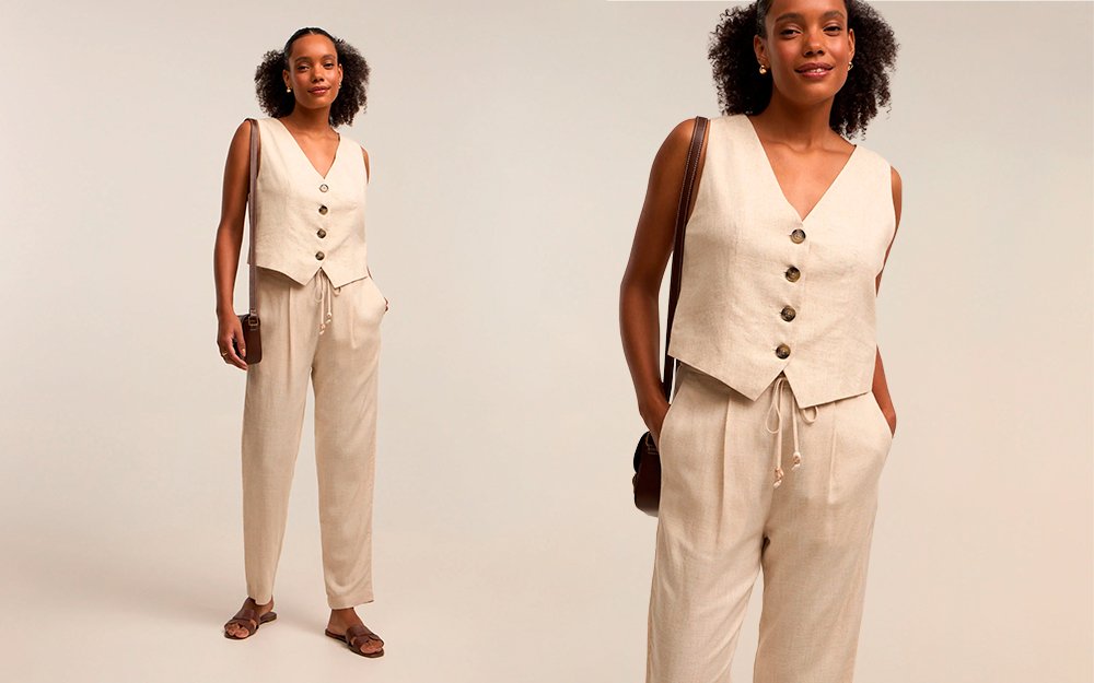 looks com calça wide leg bege