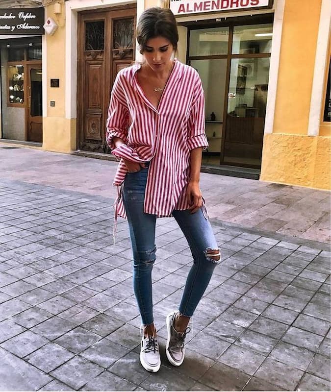 camisa listrada de linho feminina