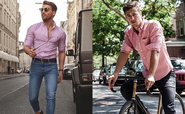 camisa rosa social masculina