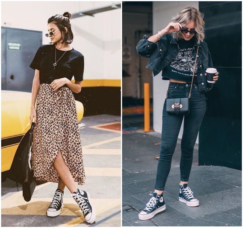all star preto cano alto com vestido