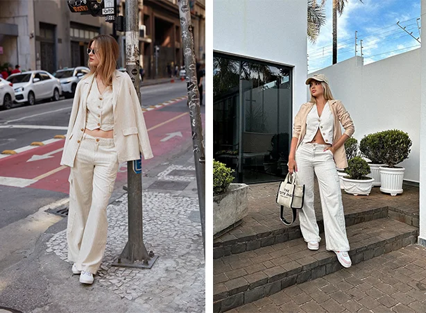 outfits com blazer branco e tênis