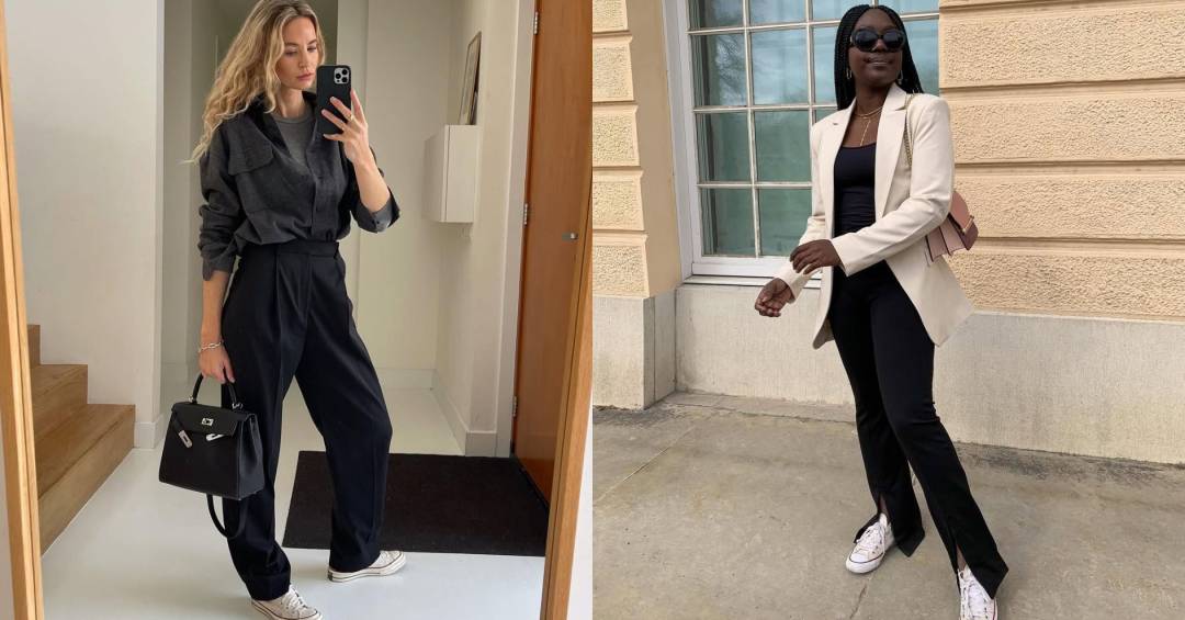 looks com tênis e alfaiataria