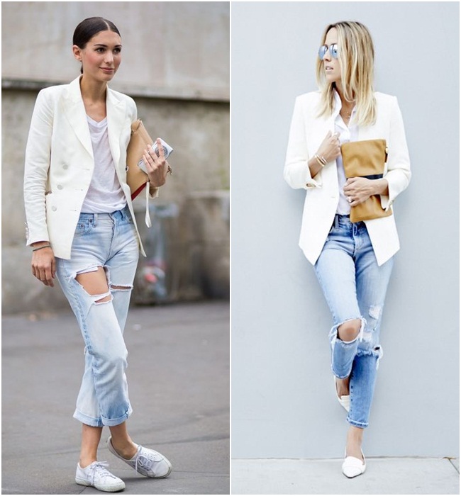 blazer branco com tênis casual