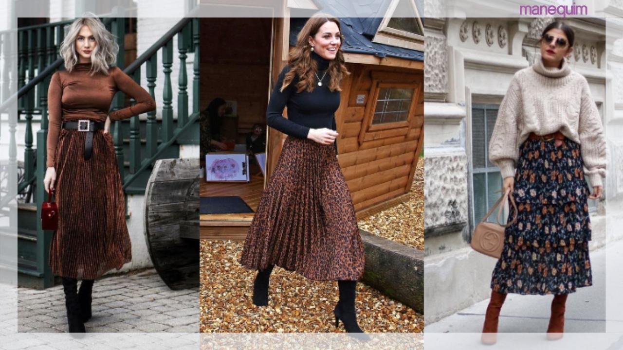 saia midi com bota cano curto