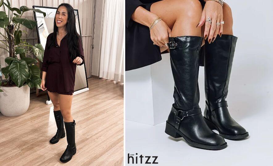 tendências de looks com bota montaria preta