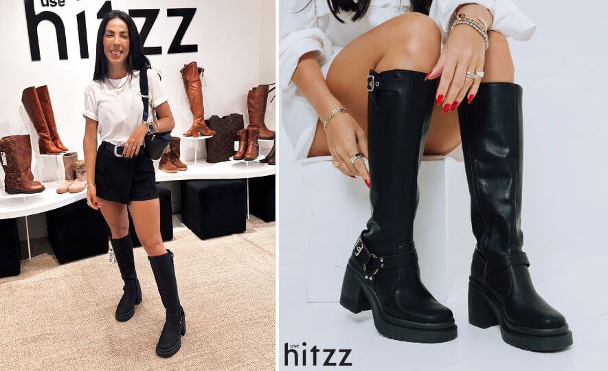 look bota salto grosso com vestido