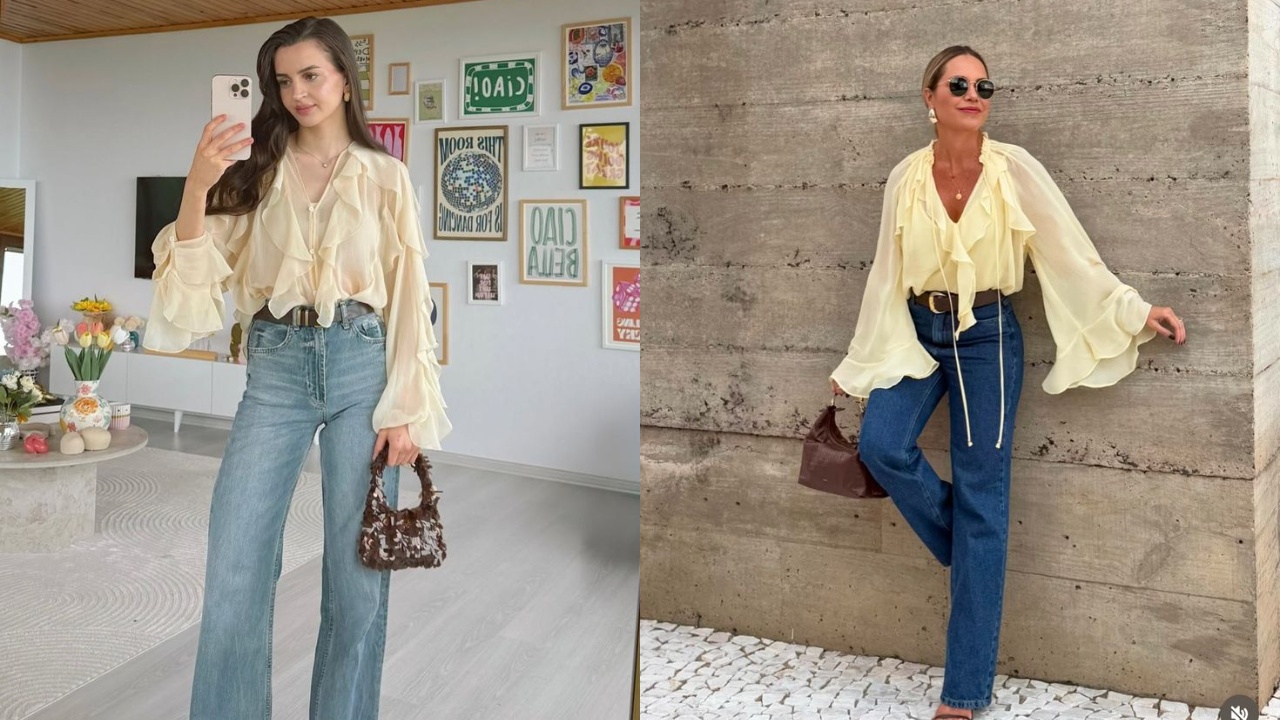 calça flare com salto