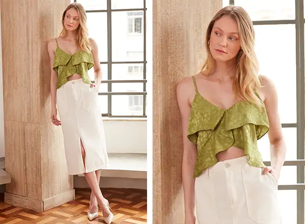 looks com saia branca midi