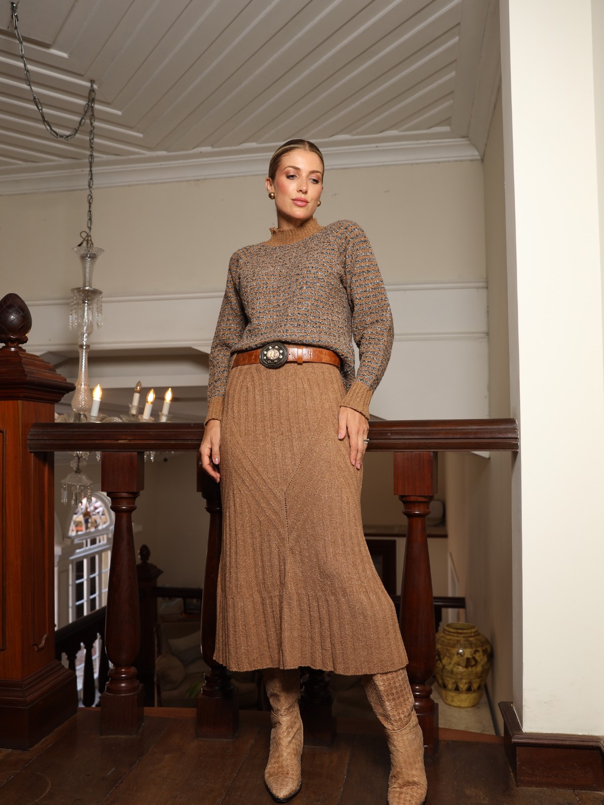 looks com saia de tricô inverno 2026