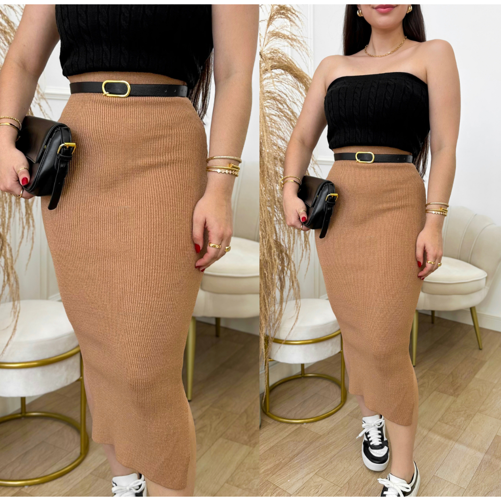 conjunto saia e blusa de tricô