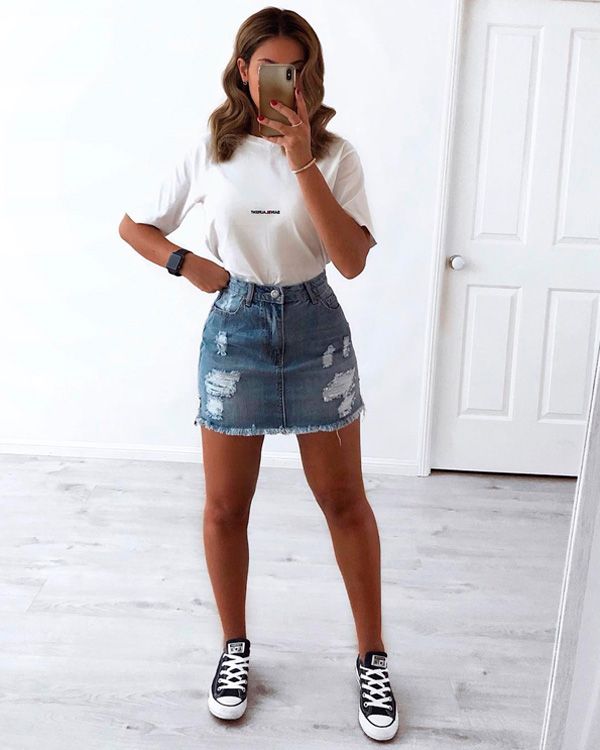 como usar saia jeans curta
