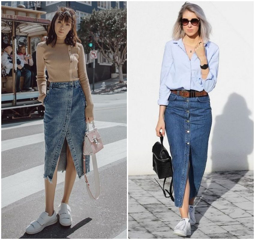 saia jeans e tênis estilosos