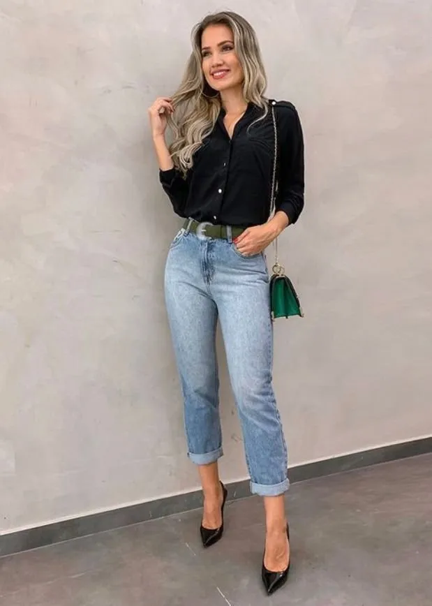 looks com scarpin preto