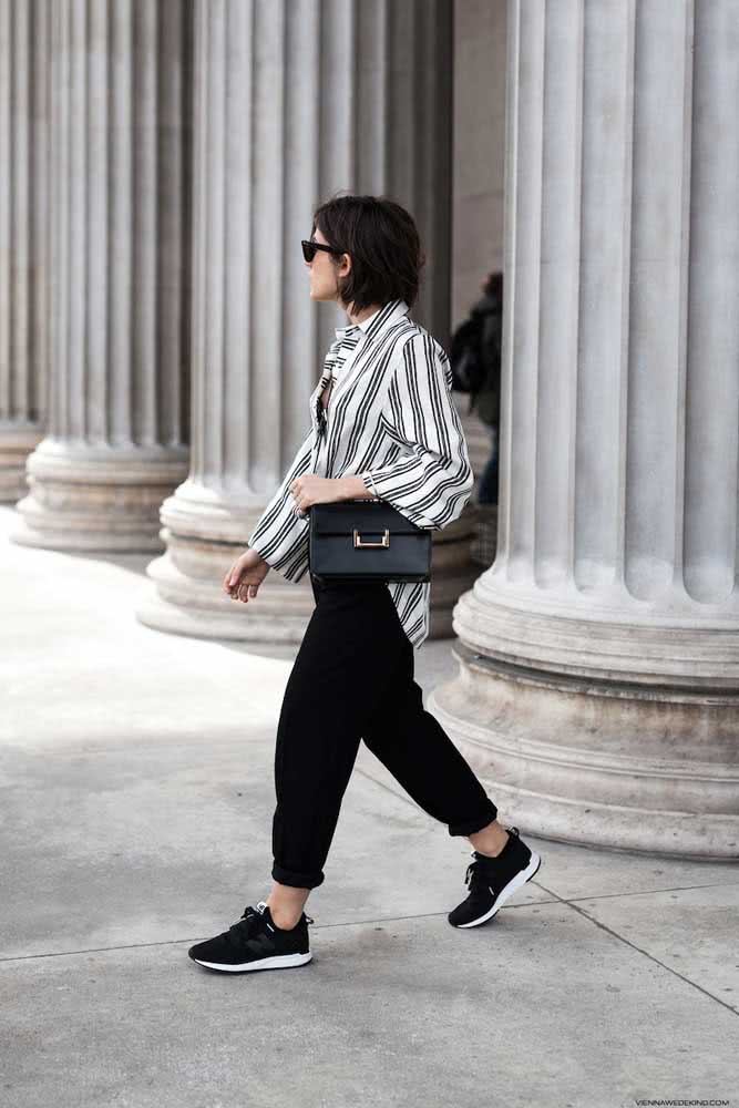 moda 2026 tênis preto e branco