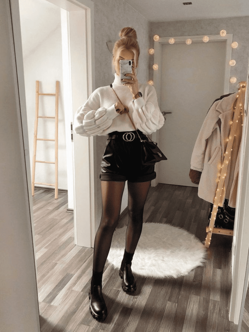 combinar short jeans com meia calça