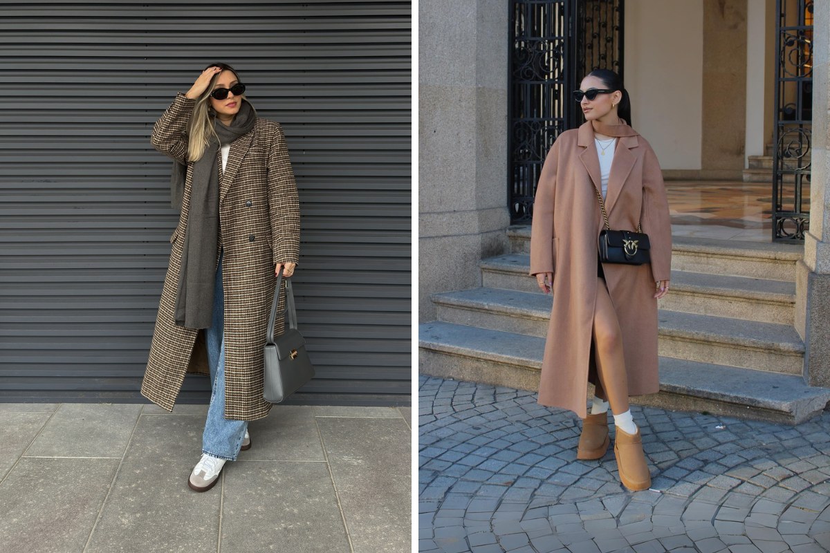 look com sobretudo e tênis