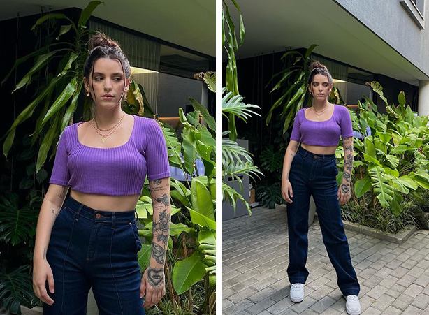 look elegante roxo preto
