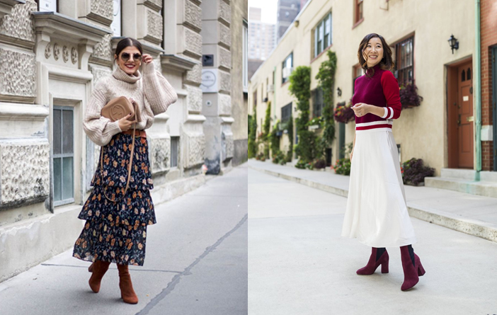 saia midi de couro inverno look