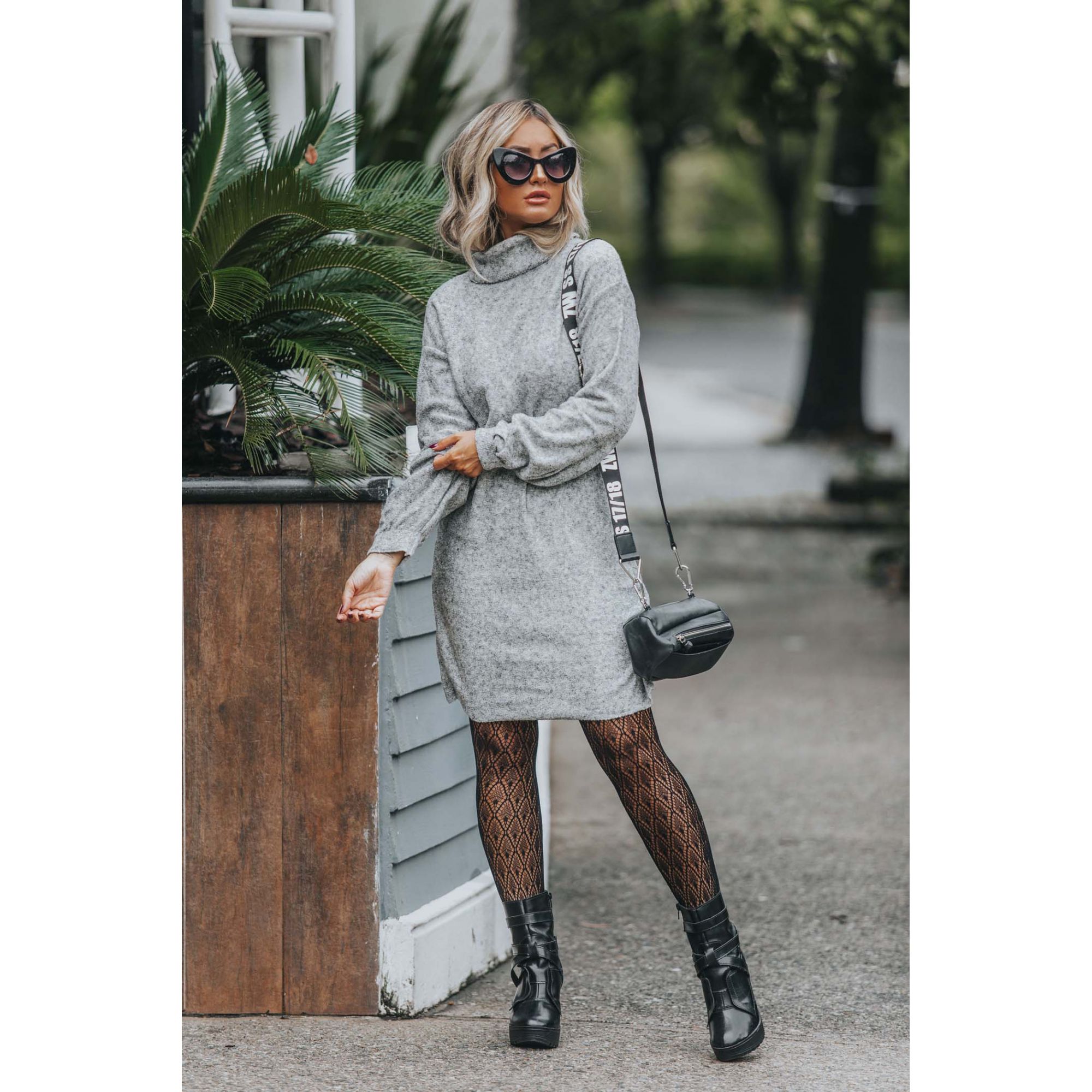 vestido cinza midi