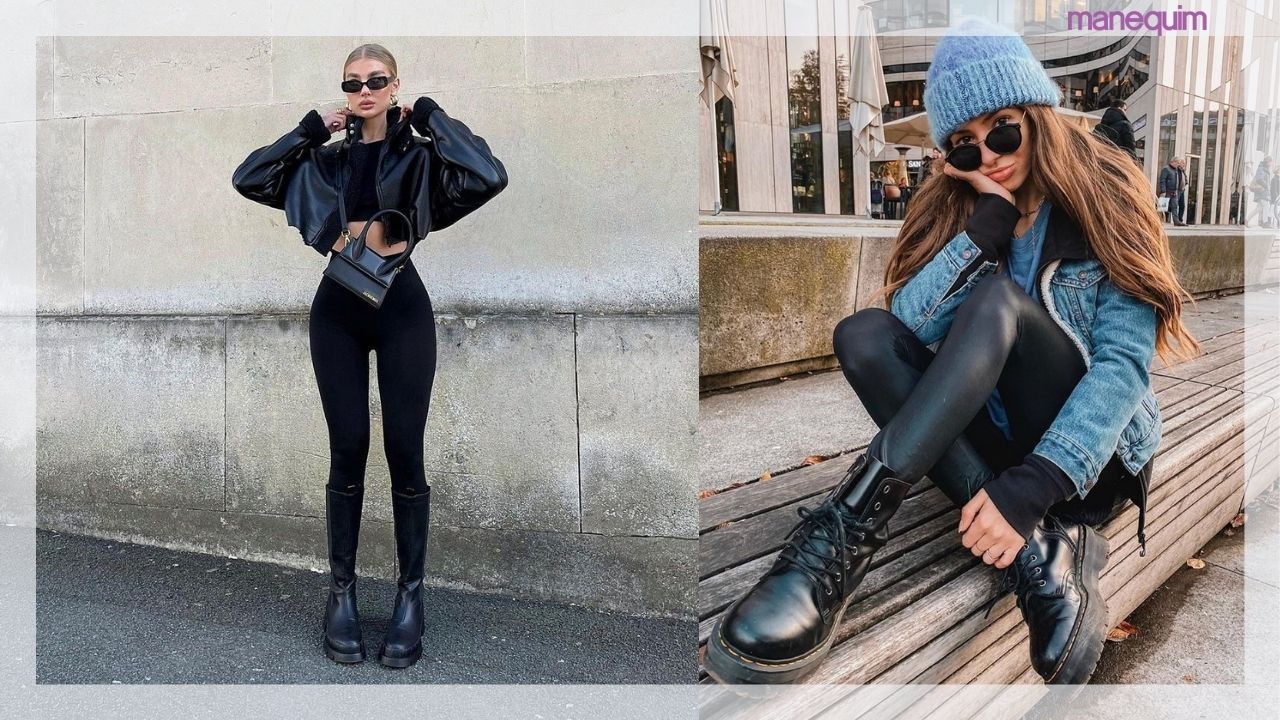 legging preta com camisa jeans