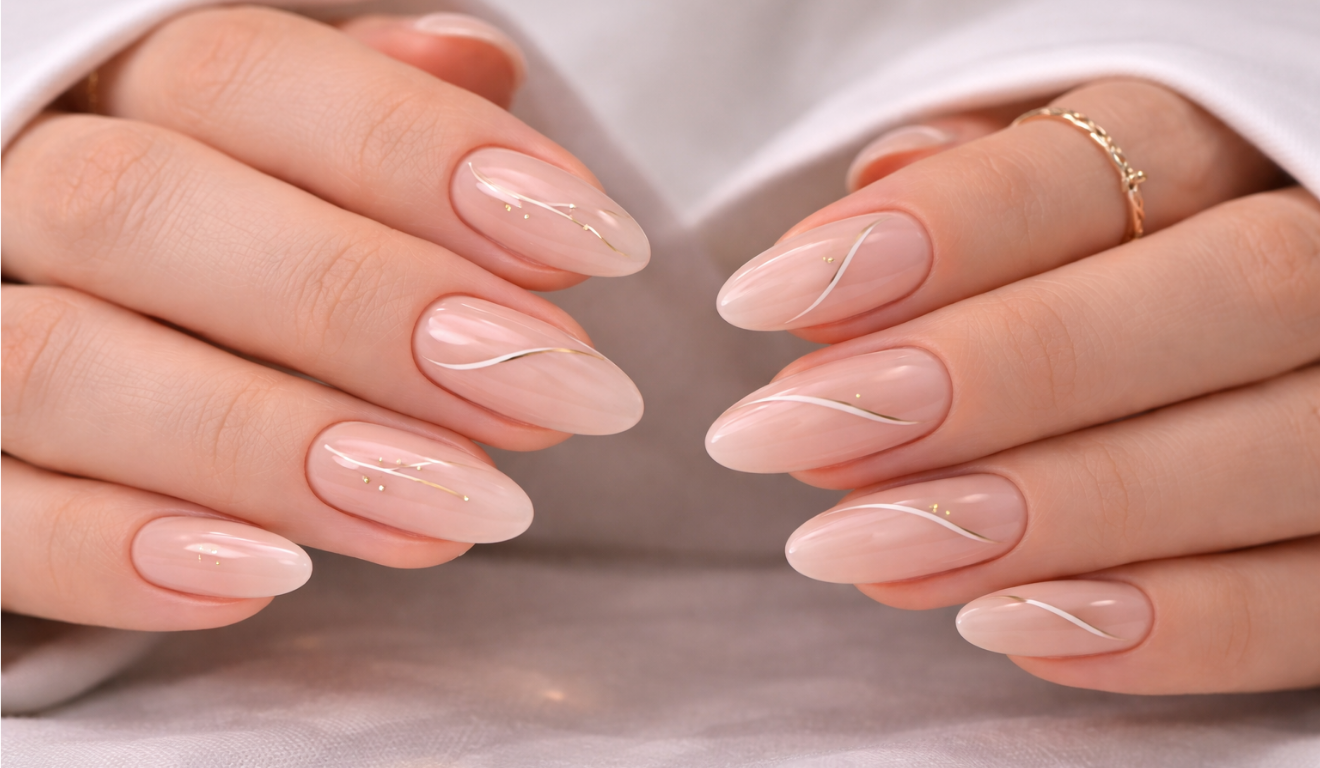 unhas em gel curtas delicadas
