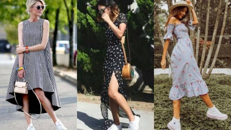 vestido preto com tênis