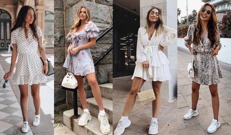 vestido com tênis branco